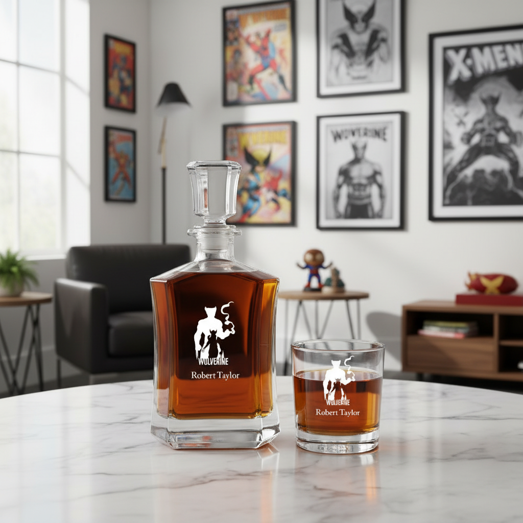 Wolverine - Custom Decanter Set - Personalized Crown Decanter Set with Whiskey Glasses