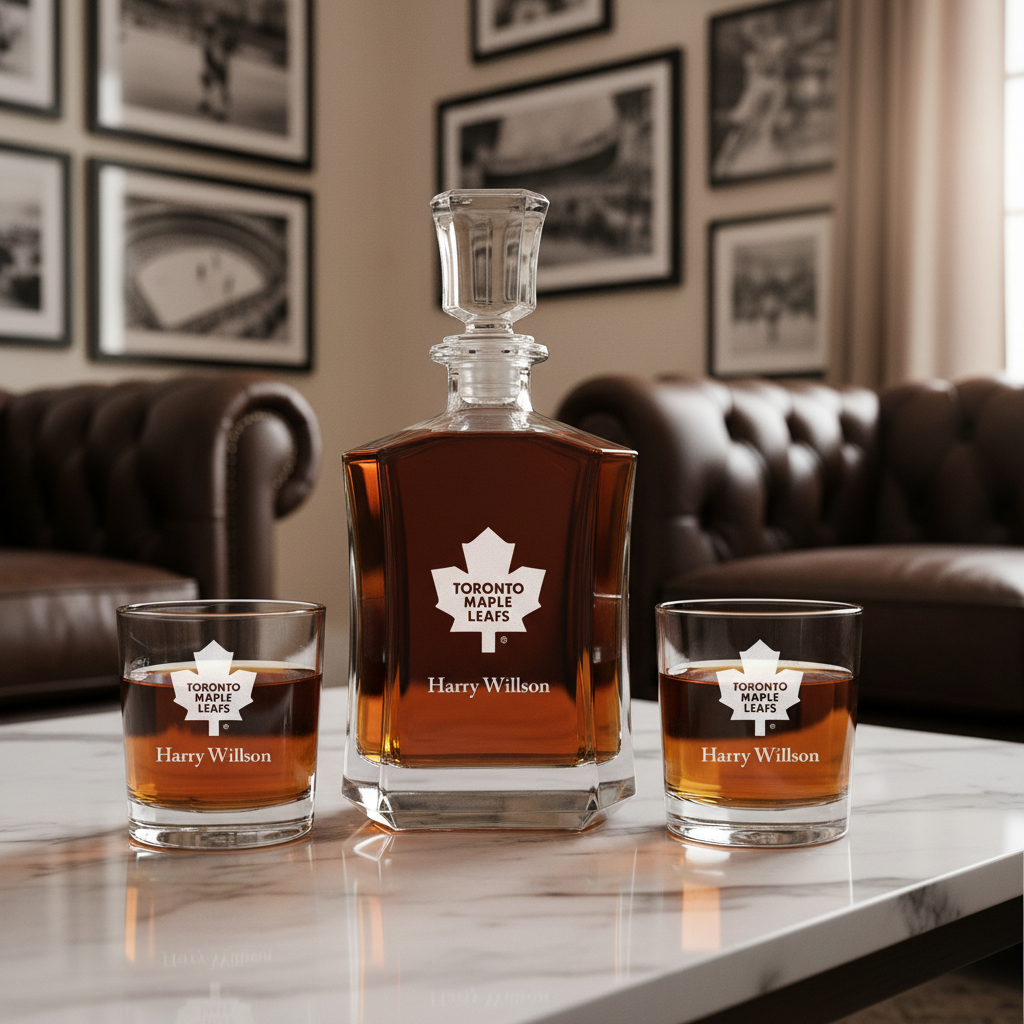 Personalized Hockey Toronto Maple Leafs - Custom Crown Decanter Set - Hockey Fanatic Gift Ideas
