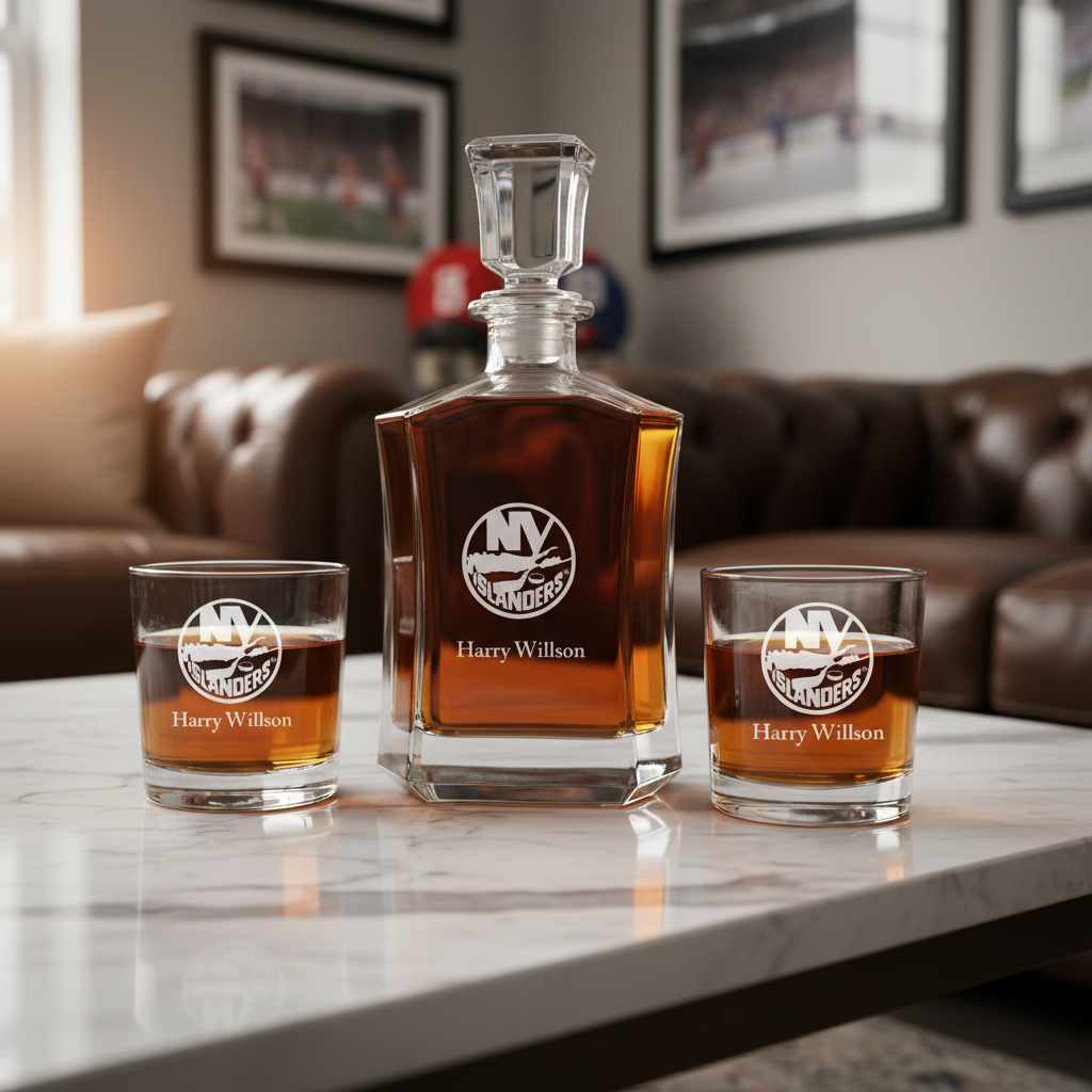 Personalized Hockey New York Islanders - Custom Crown Decanter Set - Hockey Fanatic Gift Ideas