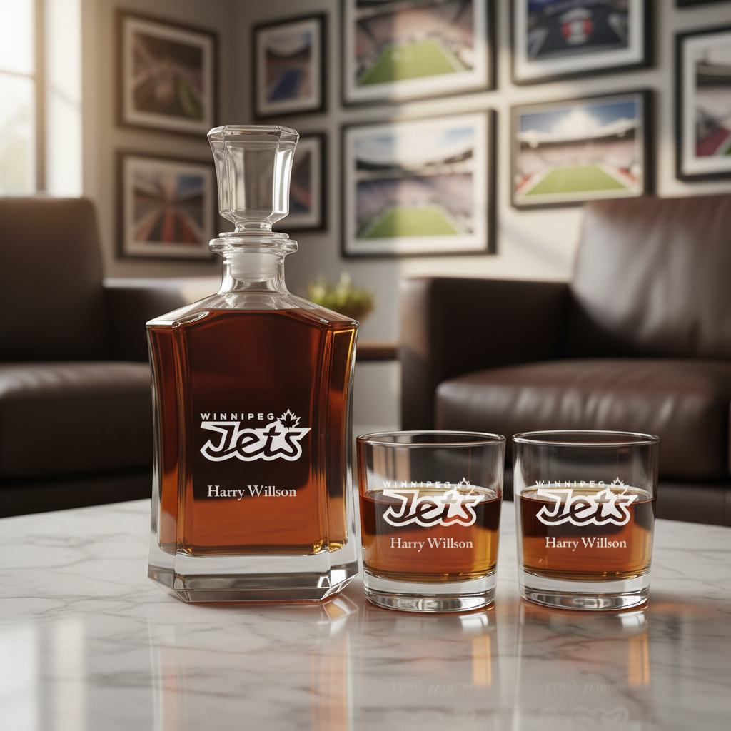 Personalized Hockey Winnipeg Jets - Custom Crown Decanter Set - Hockey Fanatic Gift Ideas