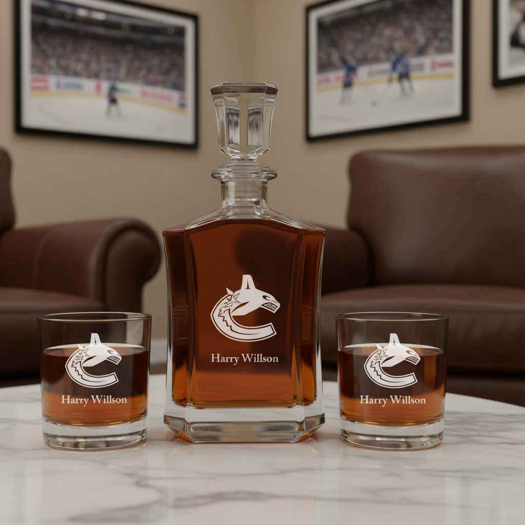 Personalized Hockey Vancouver Canucks - Custom Crown Decanter Set - Hockey Fanatic Gift Ideas