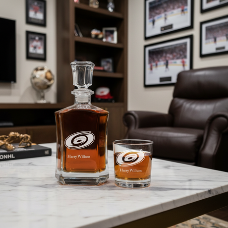 Personalized Hockey Carolina Hurricanes - Custom Crown Decanter Set - Hockey Fanatic Gift Ideas