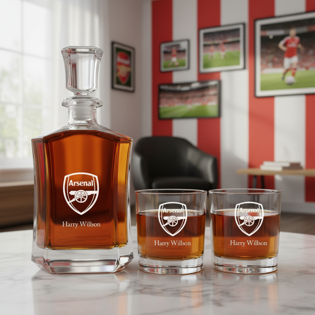 Engraved Arsenal Football Club - Personalized Crown Decanter Set with Whiskey Glasses