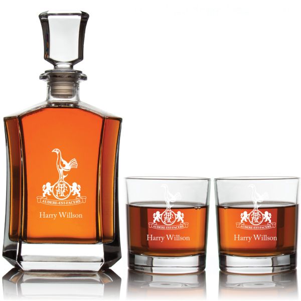 Engraved Tottenham Audere Est Facere - Personalized Crown Decanter Set with Whiskey Glasses