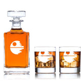 Engraved Death Star - Personalized Classic Decanter Set with Old Fashioned Whiskey Glasses