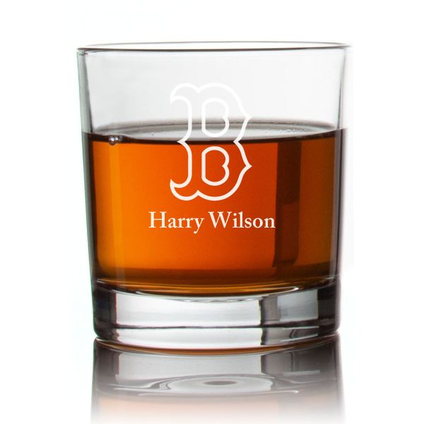 Engraved Boston Rocks Glass - Personalized Whiskey Glasses - Man Cave Gift Ideas - Gifts For Him - Baseball Fanatics - 2pcs