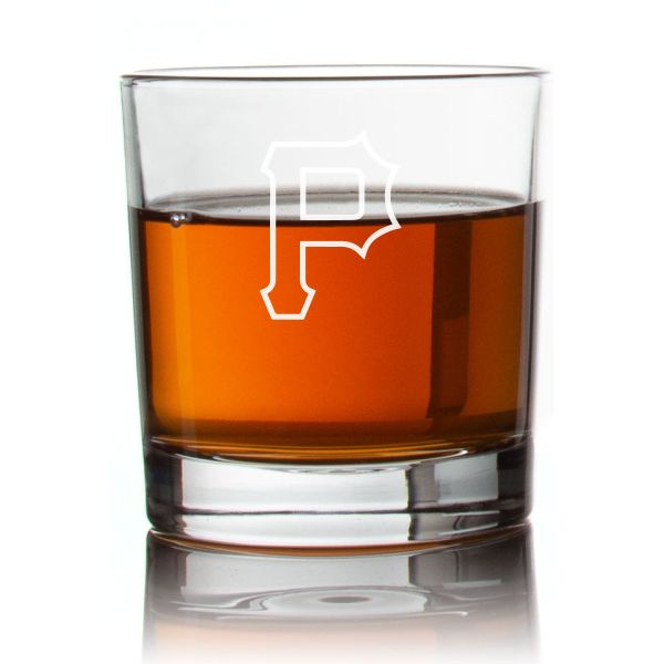 Engraved Pirates Vintage P Rocks Glass - Personalized Whiskey Glasses - Man Cave Gift Ideas - Gifts For Him - Baseball Fanatics - 2pcs