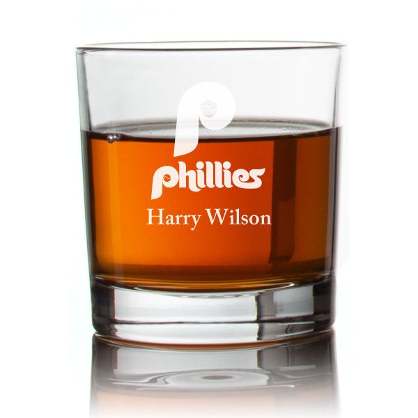 Engraved Philadelphia Phillies Rocks Glass - Personalized Whiskey Glasses - Man Cave Gift Ideas - Gifts For Him - Baseball Fanatics - 2pcs