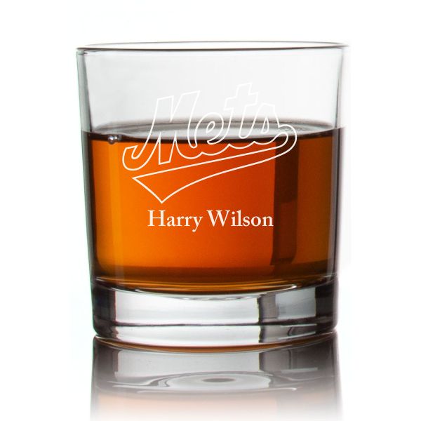 Engraved Mets Rocks Glass - Personalized Whiskey Glasses - Man Cave Gift Ideas - Gifts For Him - Baseball Fanatics - 2pcs