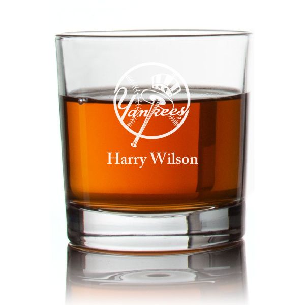 Engraved Yankees Rocks Glass - Personalized Whiskey Glasses - Man Cave Gift Ideas - Gifts For Him - Baseball Fanatics - 2pcs
