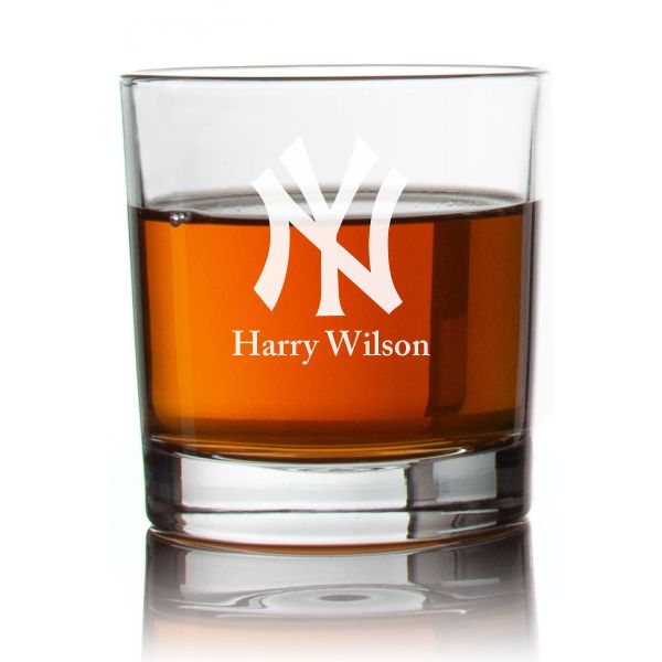 Engraved NY Yankees Rocks Glass - Personalized Whiskey Glasses - Man Cave Gift Ideas - Gifts For Him - Baseball Fanatics - 2pcs