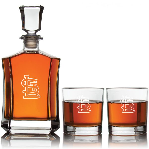Engraved St Louis Cardinals - Personalized Crown Decanter Set with Whiskey Glasses