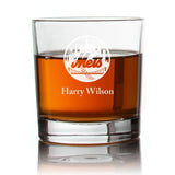 Engraved Mets Round Logo Rocks Glass - Personalized Whiskey Glasses - Man Cave Gift Ideas - Gifts For Him - Baseball Fanatics - 2pcs
