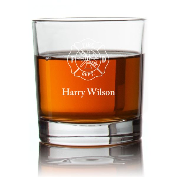 Engraved Fire Department Rocks Glass - Personalized Whiskey Glasses - Man Cave Gift Ideas - Gifts For Him - 2pcs