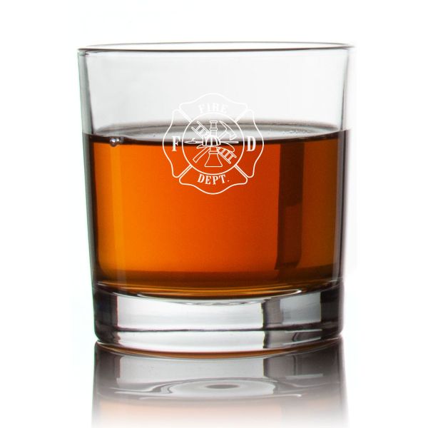 Engraved Fire Department Rocks Glass - Personalized Whiskey Glasses - Man Cave Gift Ideas - Gifts For Him - 2pcs