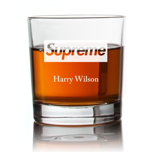 Engraved Supreme Rocks Glass - Personalized Whiskey Glasses - Man Cave Gift Ideas - Gifts For Him - 2pcs
