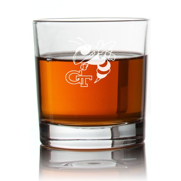 Engraved Georgia Tech Yellow Jackets Logo Rocks Glass - Personalized Whiskey Glasses - Man Cave Gift Ideas - Gifts For Him - 2pcs