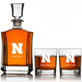 Engraved Nebraska Cornhuskers - Personalized Crown Classic Decanter Set Whiskey Glasses