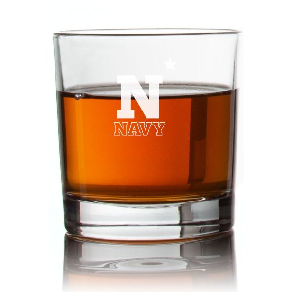 Engraved Navy Athletics Rocks Glass - Personalized Whiskey Glasses - Man Cave Gift Ideas - Gifts For Him - 2pcs