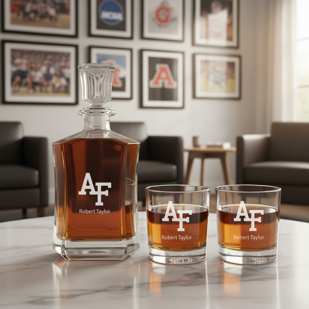 Engraved Air Force Falcons - Personalized Crown Classic Decanter Set Whiskey Glasses