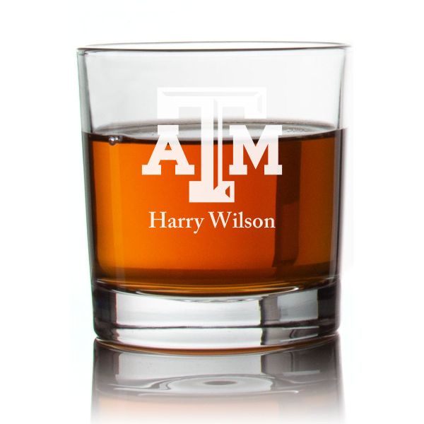 Engraved Texas A&M Rocks Glass - Personalized Whiskey Glasses - Man Cave Gift Ideas - Gifts For Him - 2pcs