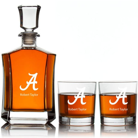 Engraved Alabama Crimson Tide - Personalized Crown Classic Decanter Set Whiskey Glasses