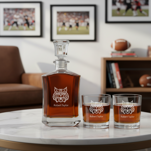 Engraved Arizona Wildcats - Personalized Crown Classic Decanter Set Whiskey Glasses