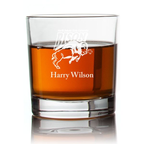 Engraved North Dakota Bison Rocks Glass - Personalized Whiskey Glasses - Man Cave Gift Ideas - Gifts For Him - 2pcs