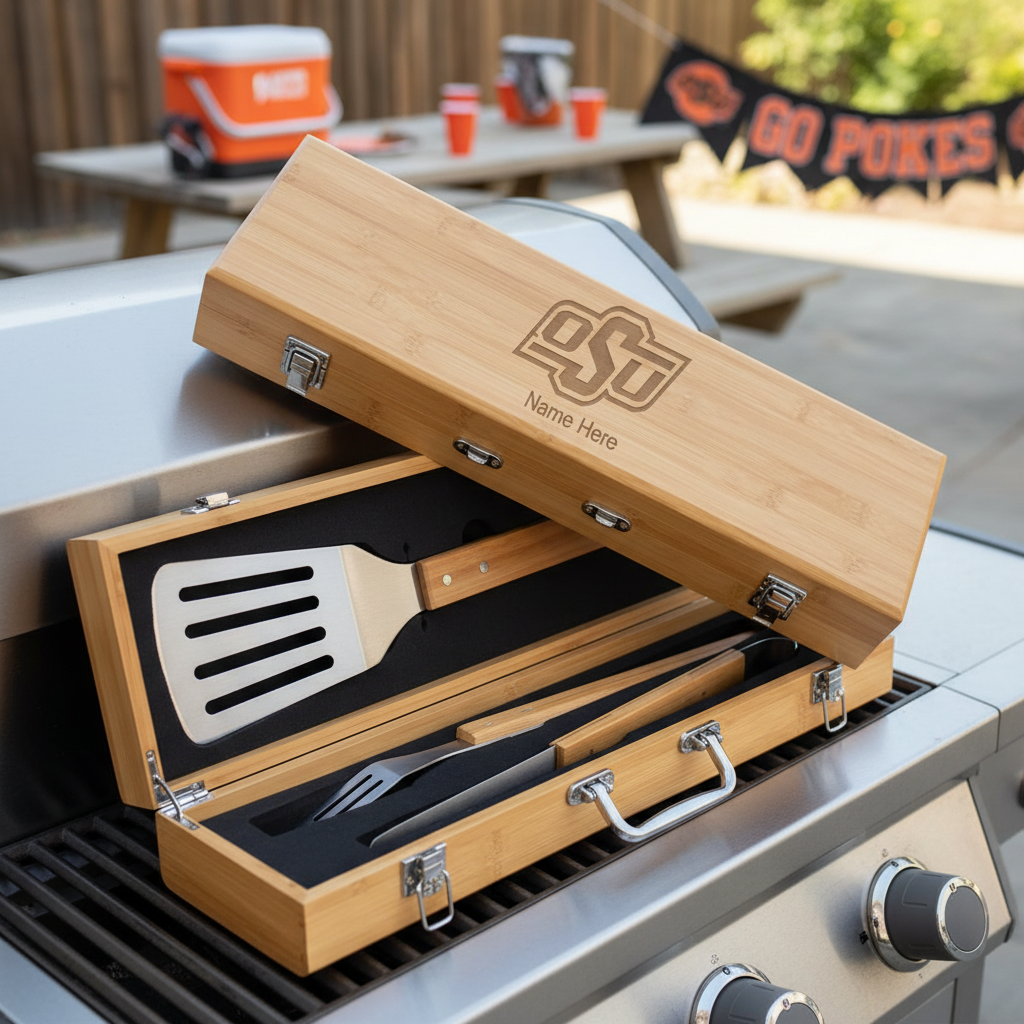 Personalized Oklahoma State Cowboys Football BBQ Set - Football Fanatic Gift Ideas - Personalized BBQ Set