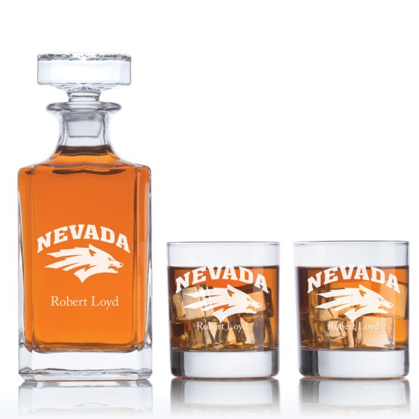 Personalized Nevada Wolf Pack Football Decanter Set - Football Fanatic Gift Ideas - Classic Personalized Whiskey Decanter Set