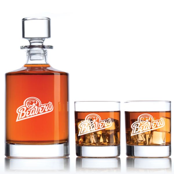 Personalized Bemidji State Beavers Football Decanter Set - Football Fanatic Gift Ideas - Bellagio Personalized Whiskey Decanter Set
