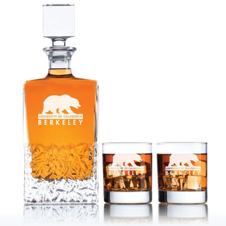 Personalized California Golden Bears Logo University Decanter Set - Football Fanatic Gift Ideas - Excalibur Personalized Whiskey Decanter