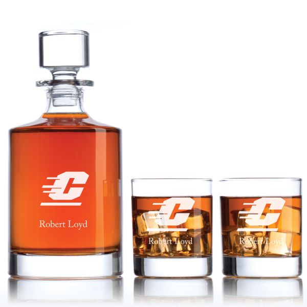 Personalized Central Michigan Chippewas University Decanter Set - Football Fanatic Gift Ideas - Bellagio Personalized Whiskey Decanter
