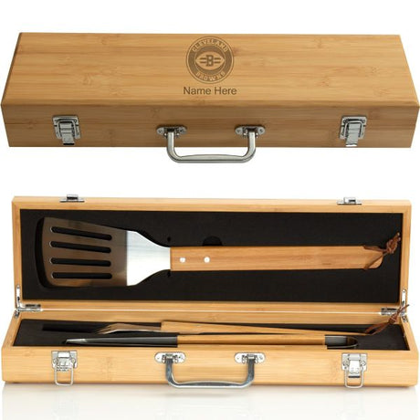 Personalized Cleveland Browns Round Seal Football BBQ Set - Football Fanatic Gift Ideas - Personalized BBQ Set