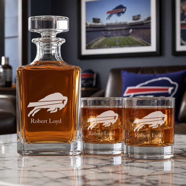 Buffalo Bills - Football Fanatic Gift Ideas - Classic Personalized Whiskey Decanter Set - Man Cave Gifts - Gifts For Him
