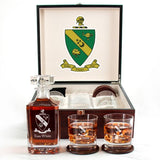 Custom Engraved Alpha Gamma Rho - Personalized Whiskey Decanter Set In Cherry Wood Gift Box - Coat of Arms