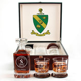 Custom Engraved Alpha Gamma Rho - Personalized Whiskey Decanter Set In Cherry Wood Gift Box - Fraternity Seal