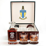 Custom Engraved Alpha Tau Omega - Personalized Whiskey Decanter Set In Cherry Wood Gift Box - Fraternity Monogram