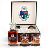 Custom Engraved Delta Tau Delta - Personalized Whiskey Decanter Set In Cherry Wood Gift Box - Primary Fraternity Logo
