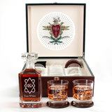 Custom Engraved Pi Kappa Alpha - Personalized Whiskey Decanter Set In Cherry Wood Gift Box - Fraternity Shield