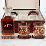 Custom Engraved Alpha Gamma Rho - Personalized Whiskey Decanter Set In Cherry Wood Gift Box