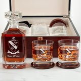 Custom Engraved Alpha Gamma Rho - Personalized Whiskey Decanter Set In Cherry Wood Gift Box - Coat of Arms