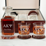 Custom Engraved Alpha Kappa Psi - Personalized Whiskey Decanter Set In Cherry Wood Gift Box