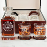 Custom Engraved Alpha Kappa Psi - Personalized Whiskey Decanter Set In Cherry Wood Gift Box - Fraternity Seal