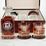 Custom Engraved Alpha Sigma Phi - Personalized Whiskey Decanter Set In Cherry Wood Gift Box - Fraternity Seal