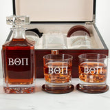 Custom Engraved Beta Theta Pi - Personalized Whiskey Decanter Set In Cherry Wood Gift Box