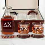 Custom Engraved Delta Chi - Personalized Whiskey Decanter Set In Cherry Wood Gift Box