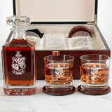 Custom Engraved Delta Chi - Personalized Whiskey Decanter Set In Cherry Wood Gift Box - Coat of Arms