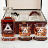 Custom Engraved Delta Chi - Personalized Whiskey Decanter Set In Cherry Wood Gift Box - Fraternity Monogram
