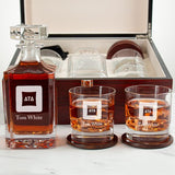 Custom Engraved Delta Tau Delta - Personalized Whiskey Decanter Set In Cherry Wood Gift Box - Fraternity Badge